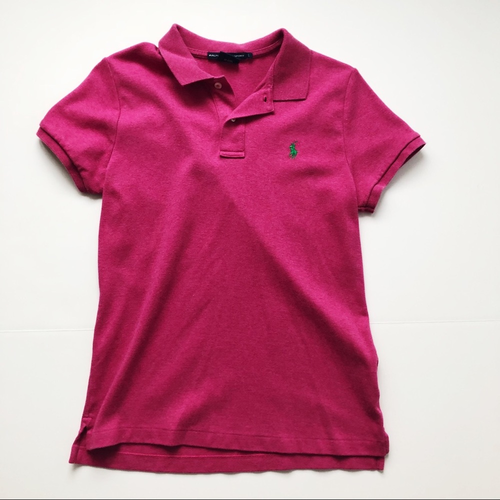 Pink Ralph Lauren polo with Green Logo. Size L